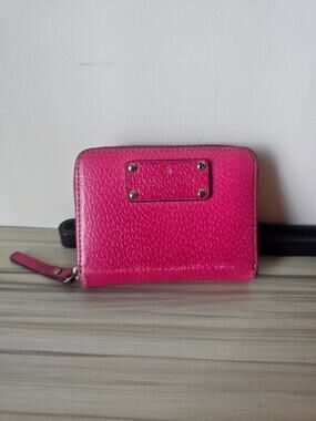 kate spade Hot Pink Pebbled Leather Small Zip Wallet